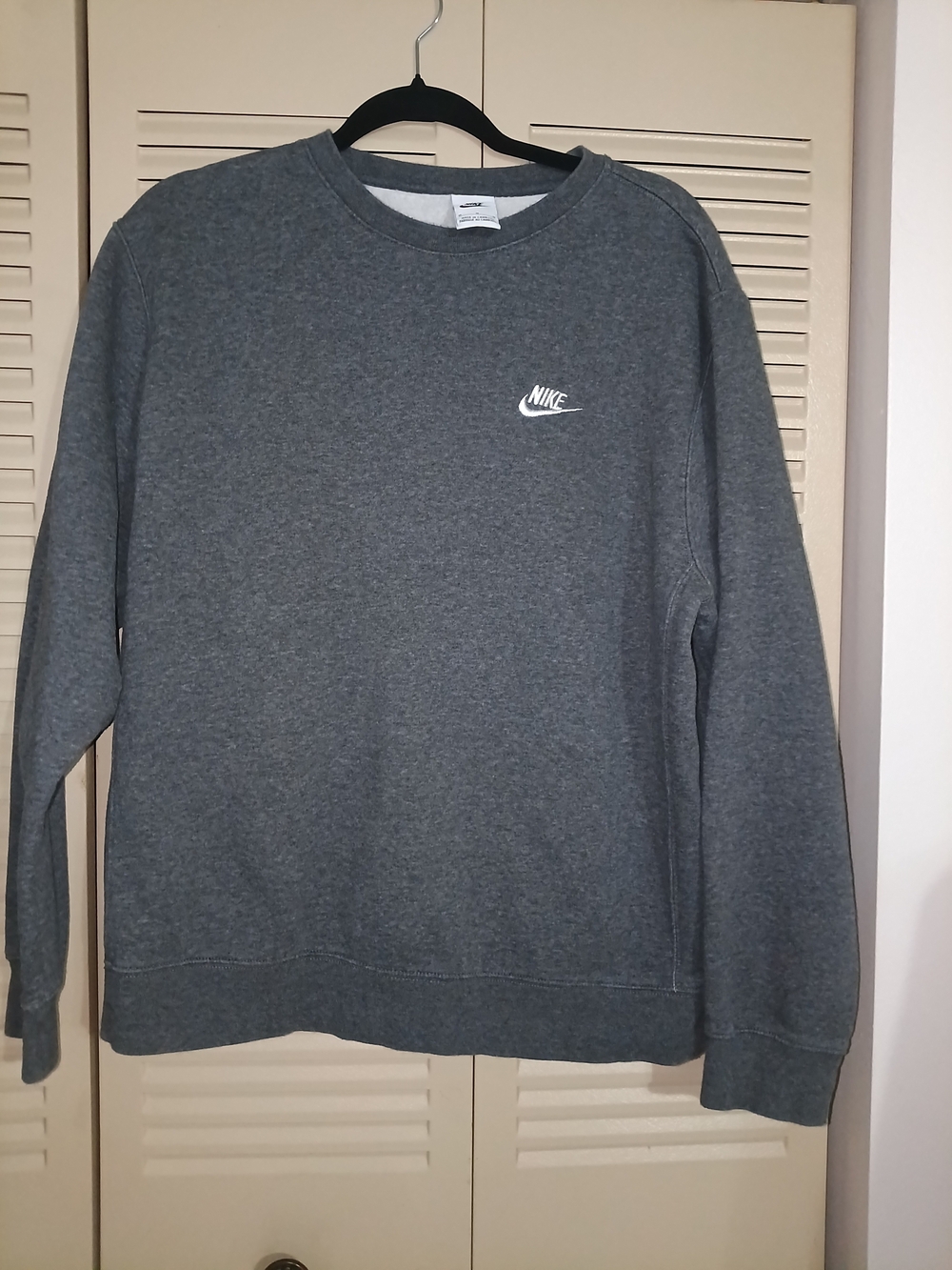 Nike Men's Dark Gray Crewneck Sweatshirt with White Logo